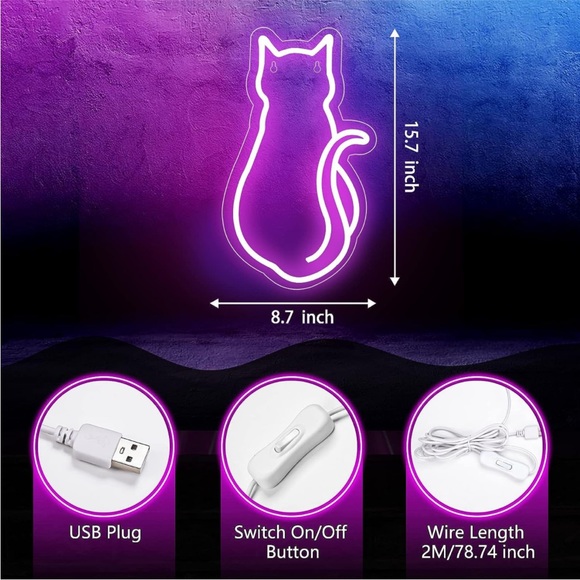 Neon Pink Lounging Kitty Cat Kawaii Animal LED Neon Party Light Wall Dorm Decor - Picture 3 of 4